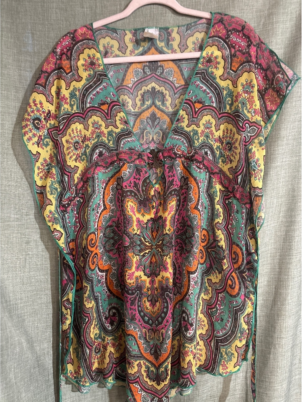 Bohemian Style Multicolor Paisley Print Blouse with Tie Waist